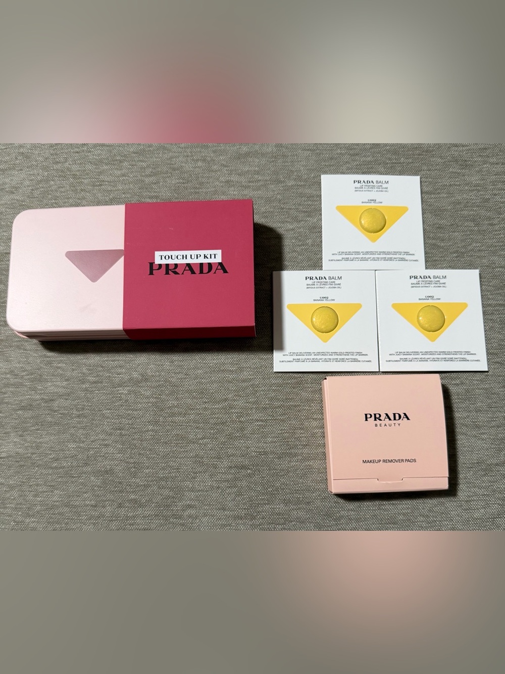 Prada Beauty Touch Up Kit - case, lip balm, makeup remover pads
